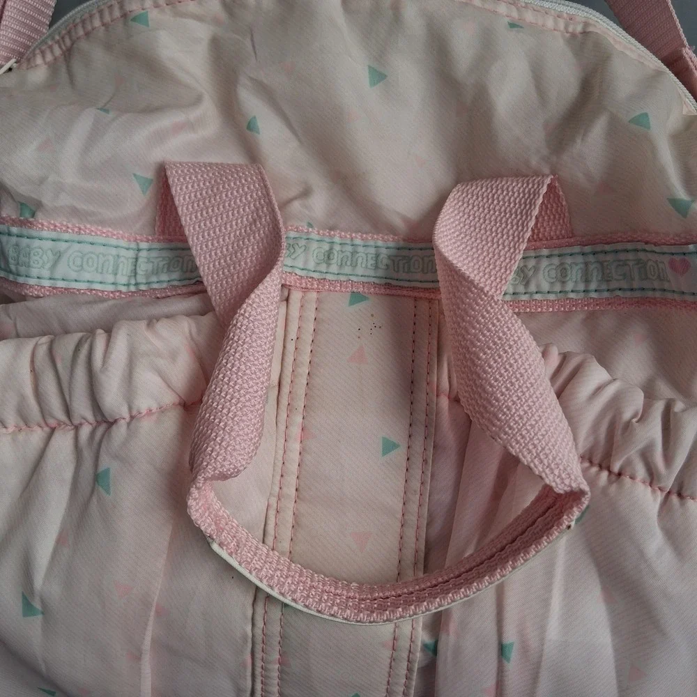 Vintage 80s 90s Vinyl Diaper Bag Pink Mint Green Geometric w/changing pad EVC